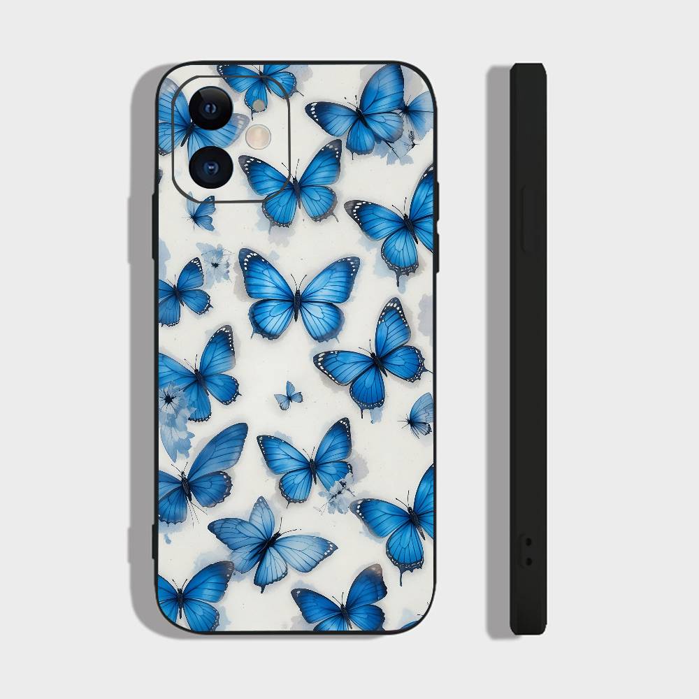 Art Butterfly For IPhone 17 Air 16 15 14 13 12 11 Pro Black Soft Cover Phone Case