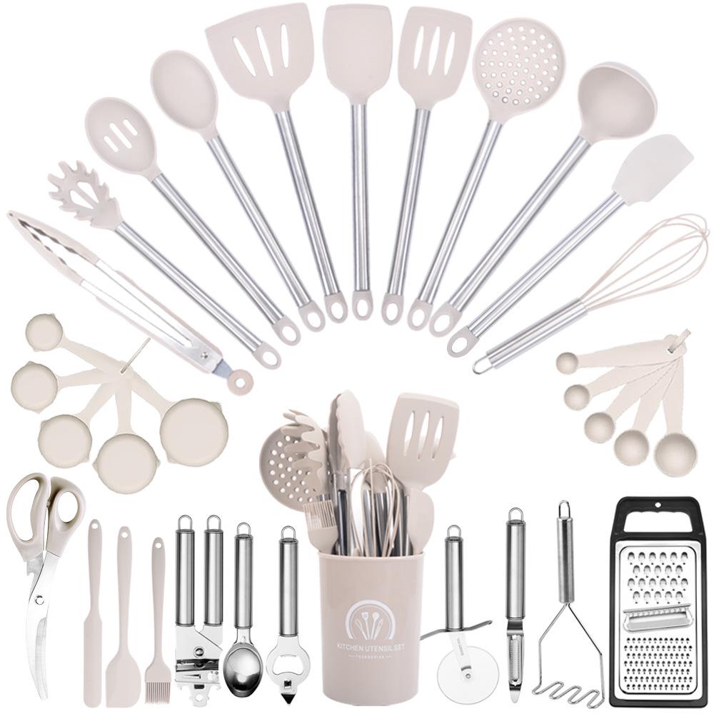 33-Piece High-Temp Resistant Silicone Utensil Set with Non-Stick Spatula & Stainless Steel Cutlery