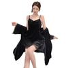 Sexy pajamas women's autumn and winter golden velvet suspender nightgown set swinging collar French slim and thin loungewear