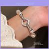 Geometric Zircon Artificial Pearl Bracelet With Silver Finish For Womens Fashion Accessories