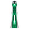 Womens Disco Jumpsuit 70s 80s Style Lapel V Neck Sleeveless Metallic Shiny Flared Pants Romper