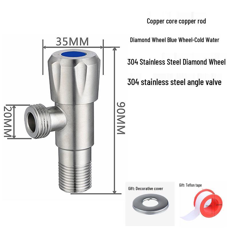 304 Stainless Steel Triangle Valve, One Inlet Two Outlet Water Heater Switch, Three-Way Toilet Stop Valve