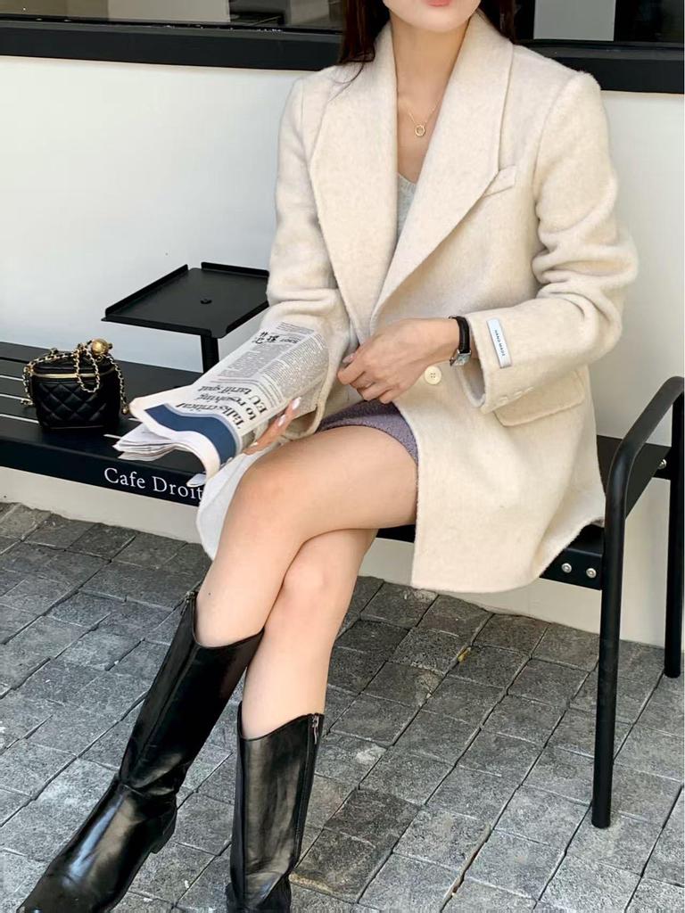 Korean-Style Double-Sided Wool Coat - Petite Fit, Versatile Autumn/Winter Design