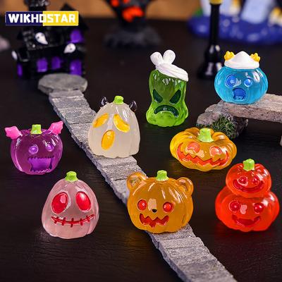 8 ks Svítící Halloweenská Mikro Krajina Miniaturní Figurka Pryskyřičné Řemeslo Mini Ozdoba Do Pohádkové Zahrady Dýně Duch Dekorace