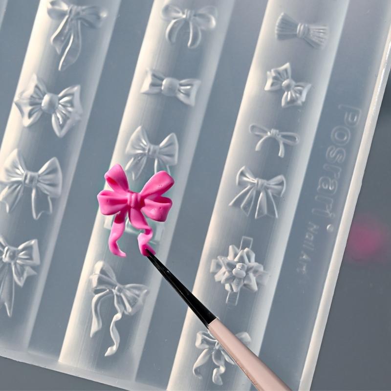 Reusable Heat Resistant Silicone Nail Mold With Elegant Bows Shape Manicure Mould For Home Salon and Travel Use
