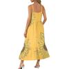 Women's Long Beach Casual Elegant Spaghetti Strap Maxi Dress Floral Low-key Flowing Bohemian Dress