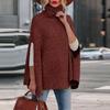 2025 Autumn/Winter Women's High Neck Loose Fashion Cape Sweater - Solid Color