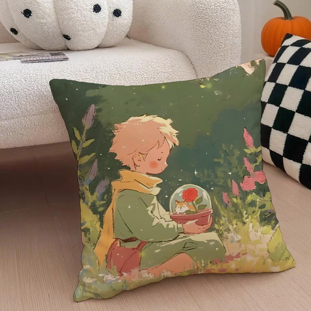 Healing The LLittle Prince Painting Fairy Tale Cushion Cover Throw Pillow Cover Hidden Button Durable Polyester Chair Cushion