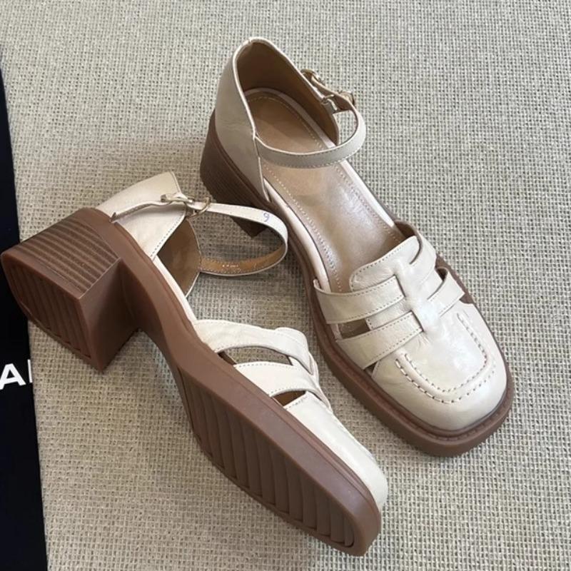 2025 Damenschuhe Geschlossene Zehen Damen Sandalen Mode Schnallenriemen Büro und Karriere Sommer Bedeckte Ferse Sandaletten mit Absatz