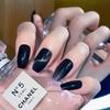 24-Piece Black Crystal Cat Eye Press-On Short Ballet Nails