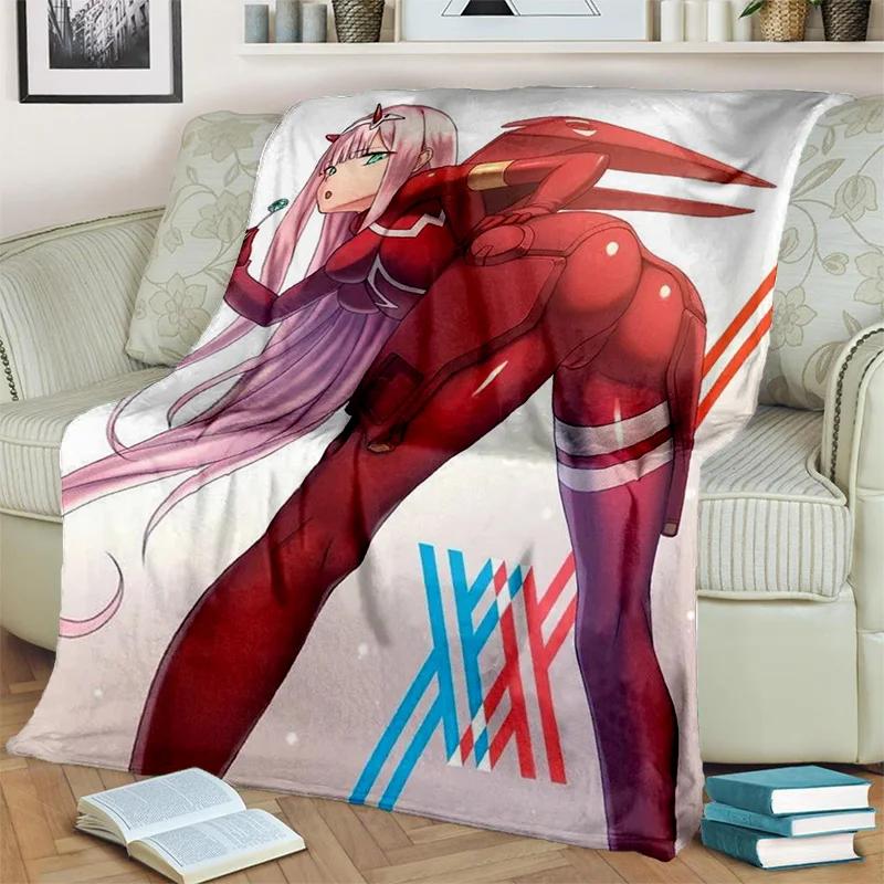 DARLING in The FRANXX Cartoon Zero Two Sexy dívčí deka, měkká přikrývka pro domácí ložnici Pohovka Pikniková deka pro děti