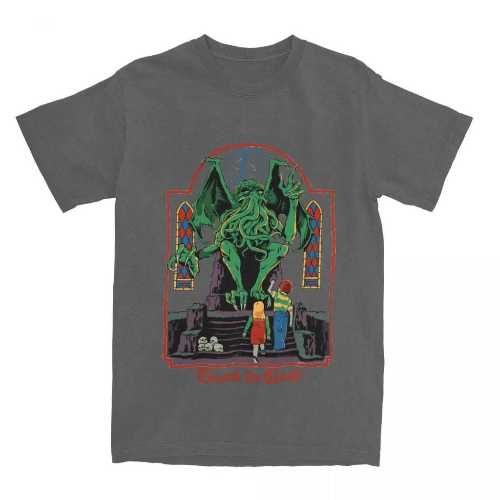 Trust In God T-Shirts für Herren, originelles T-Shirt, Halloween, Retro, Cthulhu, Lovecraft, okkultes T-Shirt, kurzärmelige Kleidung