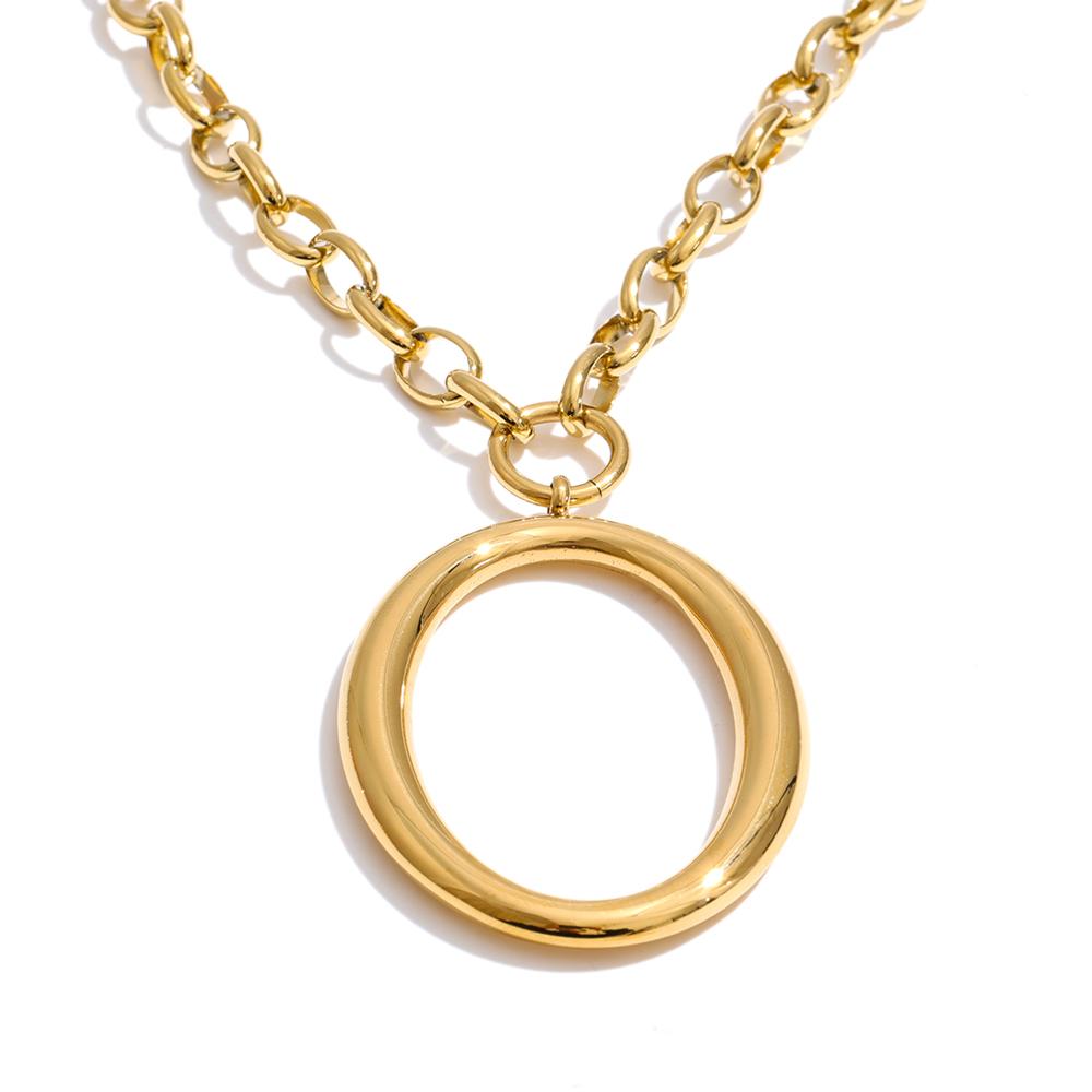 Yhpup Stainless Steel Round Hollow Geometric Pendant Necklace Gold Platinum PVD Plated Stylish Distinctive Jewelry Waterproof