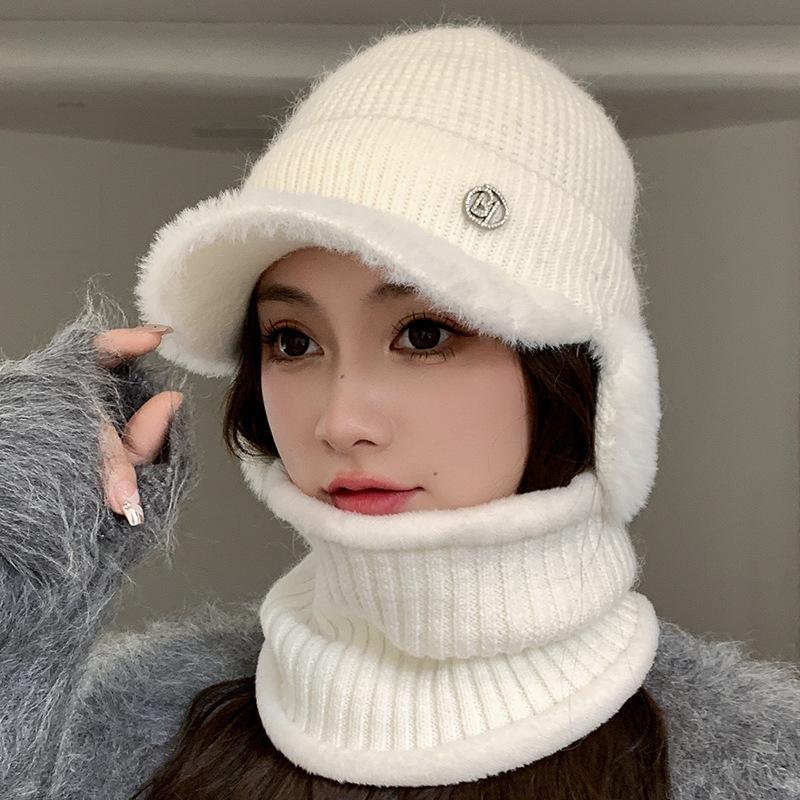 Winter Women's Hat Korean Version Warm Neck and Ear Protection Hat Outdoor Windproof Knitted Hat Scarf Two-piece Set