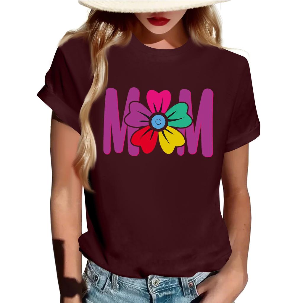 Lässiges, tägliches T-Shirt mit Rundhalsausschnitt und Aufdruck für Erwachsene, kurzärmelig, Buchstaben-Oberteil