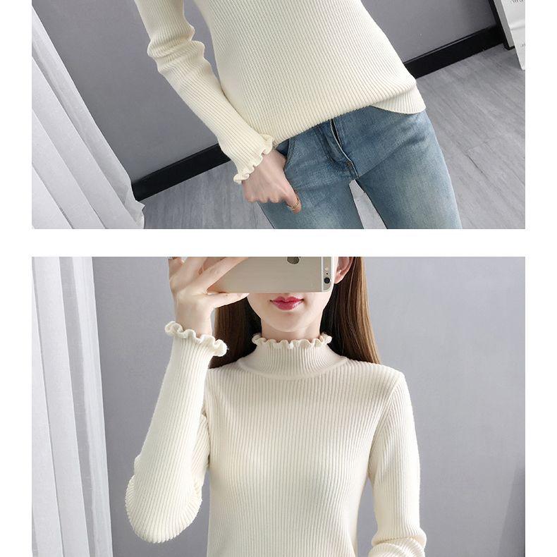 Dámský módní pletený svetr s dlouhým rukávem a rolákem, slim fit