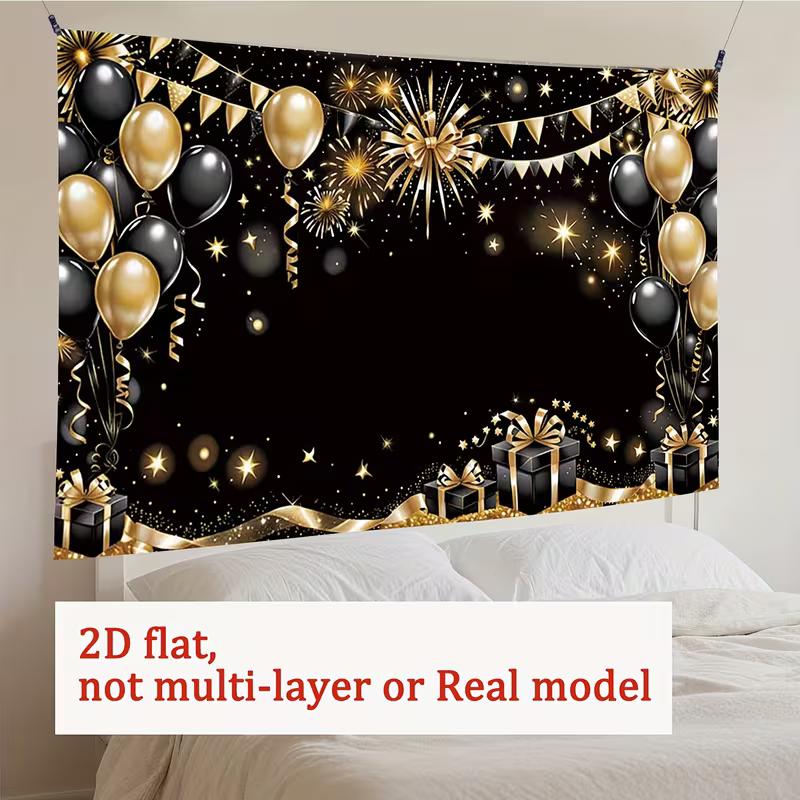 

2D Flat Black Gold Balloon Backdrop for Birthday & New Year Photoshoot 47.2x31.5inch/120*80cm