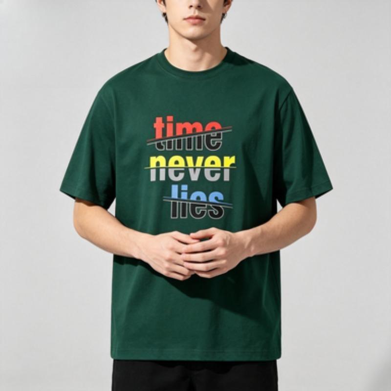 Vintage Time Never Lies Printed Unisex Cotton Tshirt Short Sleeve Loose Fit Male Daily Streetwear Basic Casual Tops