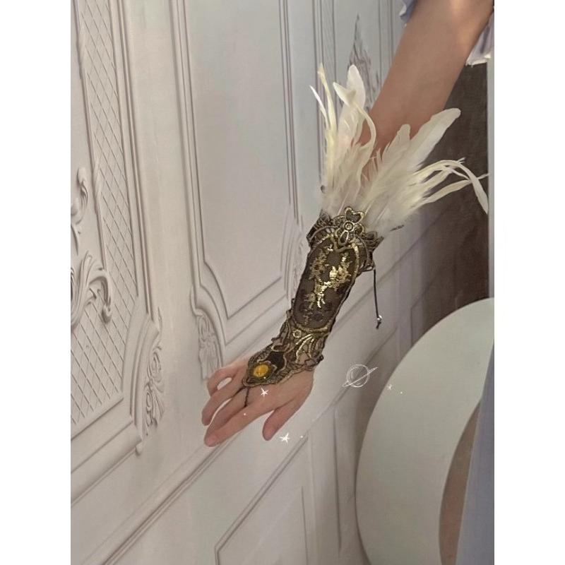 

Retro Black and White Feather Lace Handguard Exotic Style Lolita Hanfu Ancient Style Styling Matching 1pcs