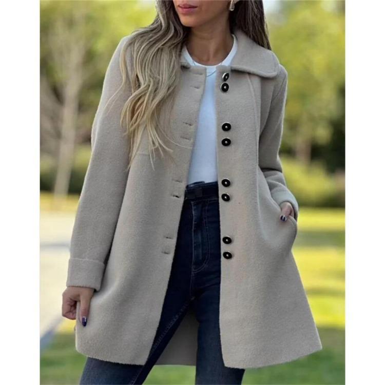 Warm Wool Blend Lining Fleece Coat Womens Single Breasted Fashion Outerwear Autumn Winter
