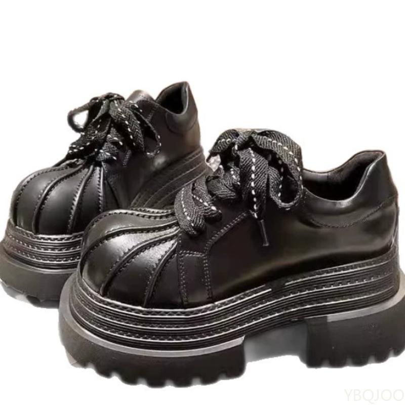 Thick soled height increasing lace up thick heel fashion single shoe simple comfortable non slip wear-resistant women's shoes