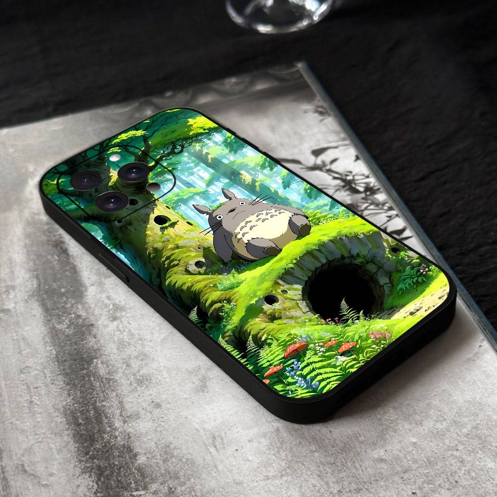 Cartoon T-Totoro Phone Case Black Silicone Soft Shell For IPhone 17 16 15 14 13 12 11 Air Pro Max Plus Hot Sale
