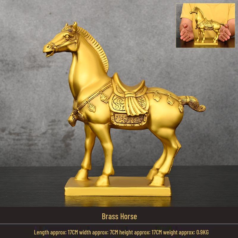 Pure Brass Tang Horse Figurine - Zodiac Success Mascot for Office & Home Decor.