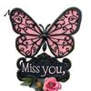 Outdoor Sympathy Gift Butterfly Memorial Garden Stake, Miss You Sign, Pink Acrylic Rose Decor Yard Art Stake for Lawn Courtyard Cemetery Decoration