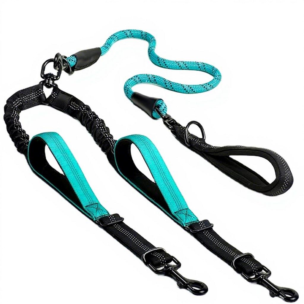 Adjustable Reflective Mountain Climbing Dog Leash with 360-degree Rotation Double Dual Design Print Pattern (Gray,M) серый