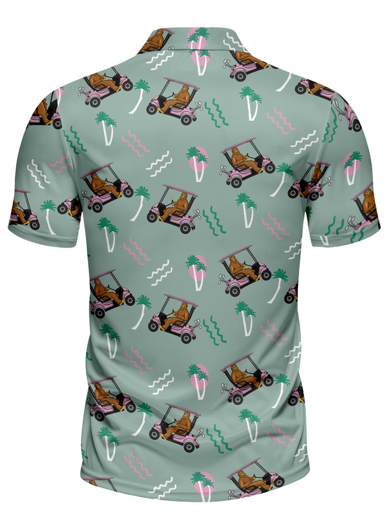 Printed Design – Not Textured Men's Vintage Gorilla Print Short Sleeve T-Shirt - Lightweight Polyester, Summer Golf and Tennis Tee, Fun Animal Design,
