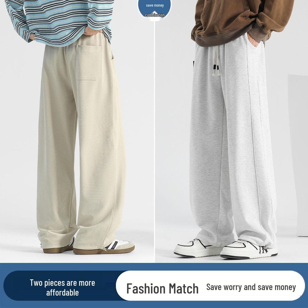 Men's Korean Relaxed Wide-Leg Velvet Sweatpants for Autumn and Winter