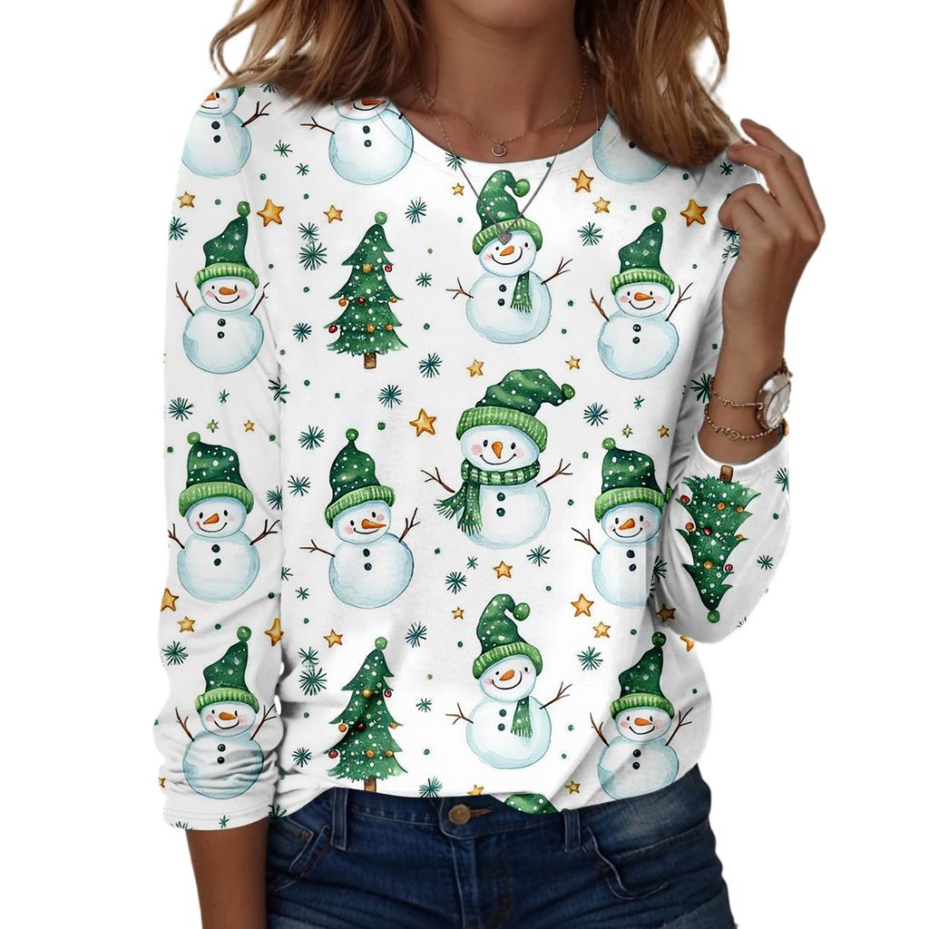 Damska modna bluzka z długim rękawem i okrągłym dekoltem