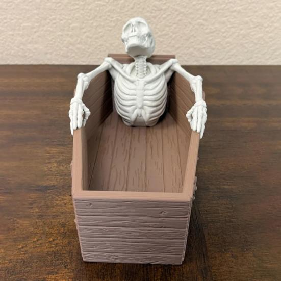 Gothic Halloween Candy Holder Casket Shape Candy Box with 3D Skeleton Figurine Spooky Desk Candy Bowl Small Serving Tray for Halloween Party Favors