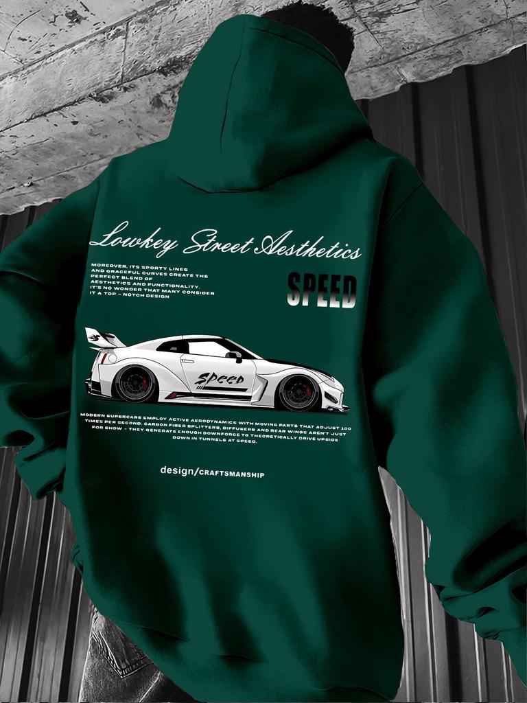 Retro Racing Print Hooded Hip Hop Pullover Sweatshirt - Loose BF Style Hoodie