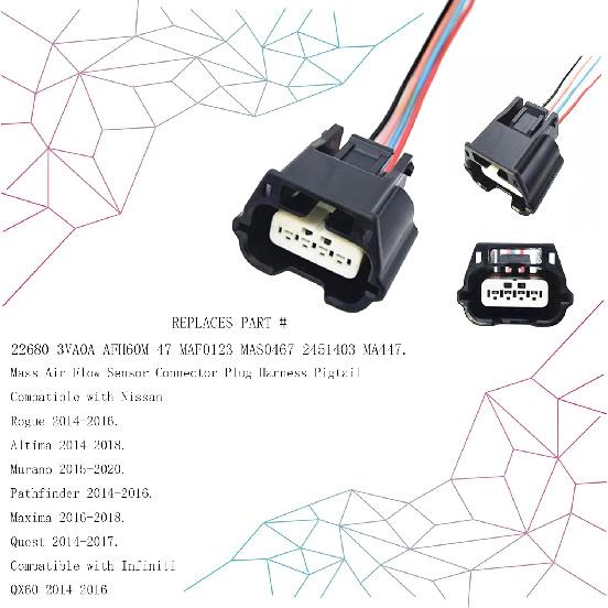 1PCS Mass Air Flow Sensor Connector Plug Harness Pigtail Compatible with Nissan Rogue 14-17 Altima 14-19 Murano 15-20 Pathfinder 14-16 Maxima 16-18