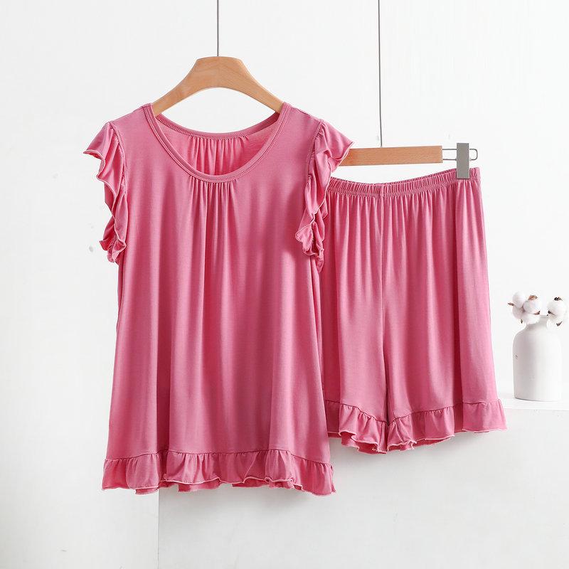 Women's Modal Lace Pajama Set - Ruffle Edge Vest & Shorts, Loose Fit, Lightweight Summer Two-Piece Homewear