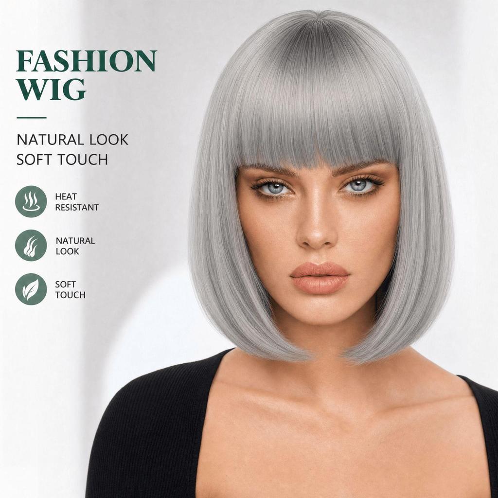 European & American Women's Bob Cut Wigs with Bangs - Short, Colored, Anime-Inspired Headwear for Halloween