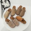 Platform-soled Boken Shoes Bag Head Slippers Women's Genuine Leather Cowhide Cork Heightening Boken Shoes Versatile Spring and Autumn Wear Half Drag