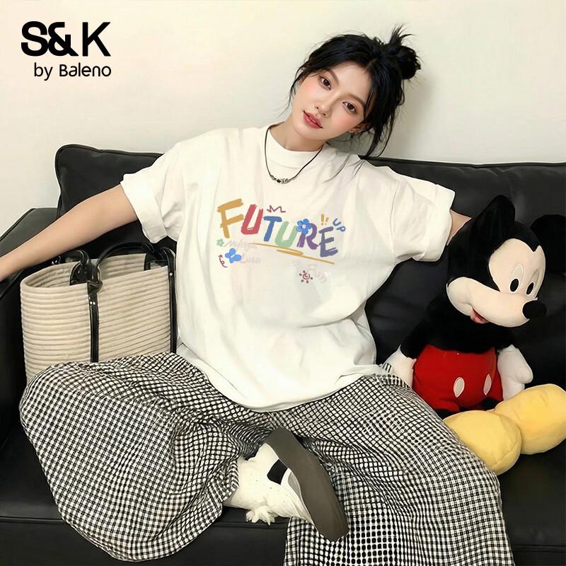 

Baleno S&K Women s Rainbow Graffiti Pure Cotton Short Sleeve T-Shirt M