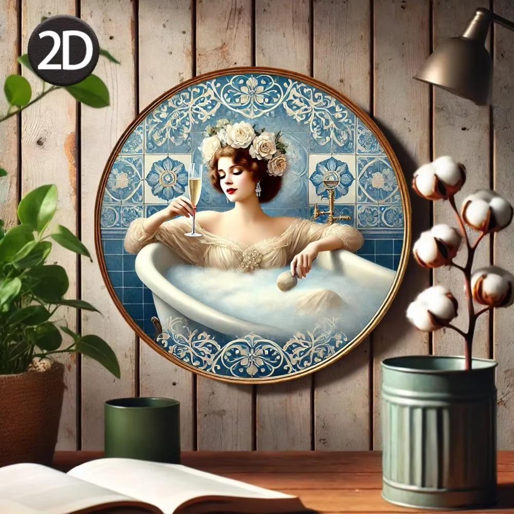 Vintage Tin Sign Elegant Lady Bath Champagne Metal Wall Art Home Bar Decor