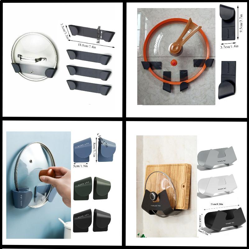 Pot Rack Wall-Mounted No Punching Self-Adhesive Household Kitchen Storage Holder Pan Lid Organizer Pot Cover Rack