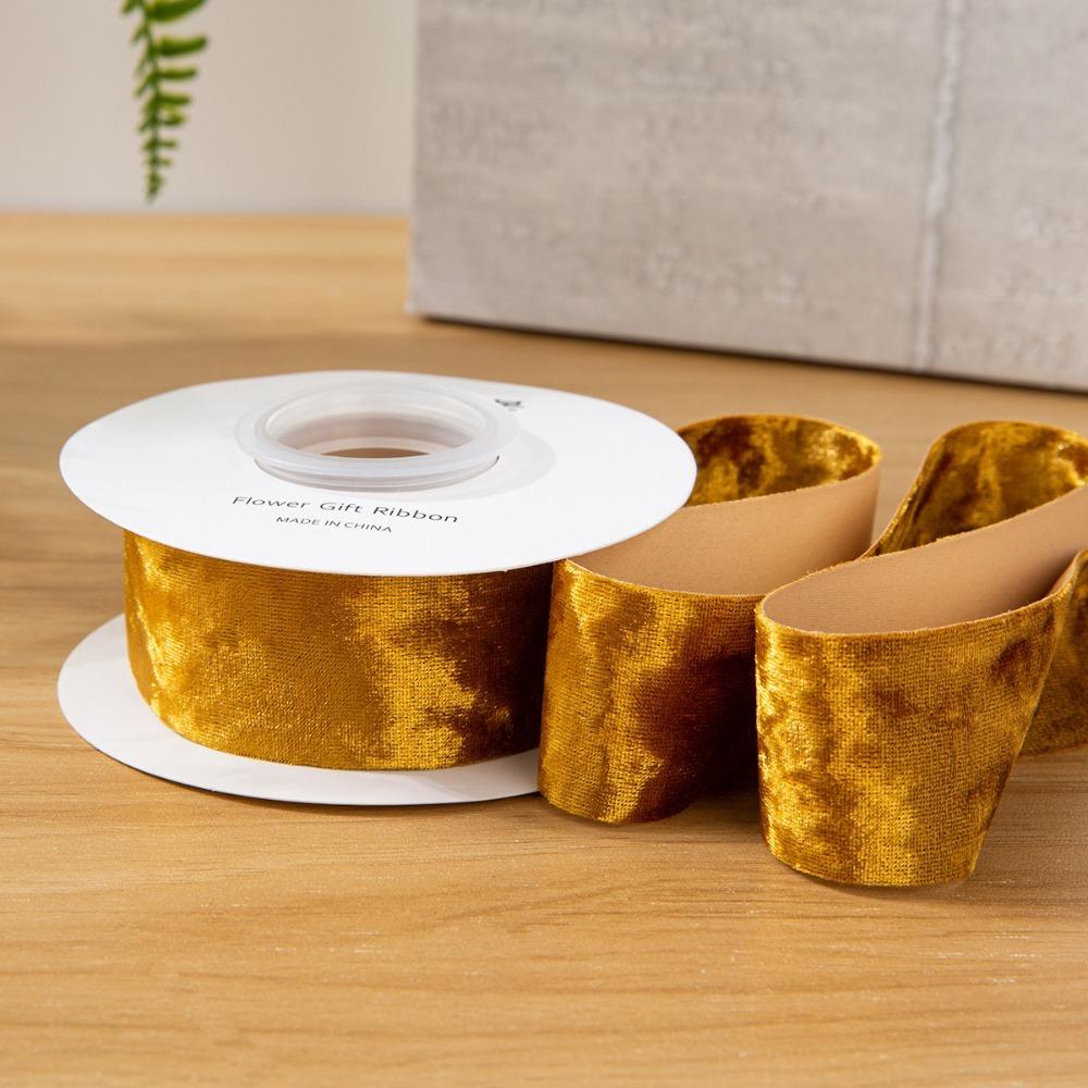 Бархатная лента с проволокой, ширина 3,8 см, длина 5 ярдов, мятый бархат, односторонняя бархатная лента, бархатная лента со стразами L оранжевый