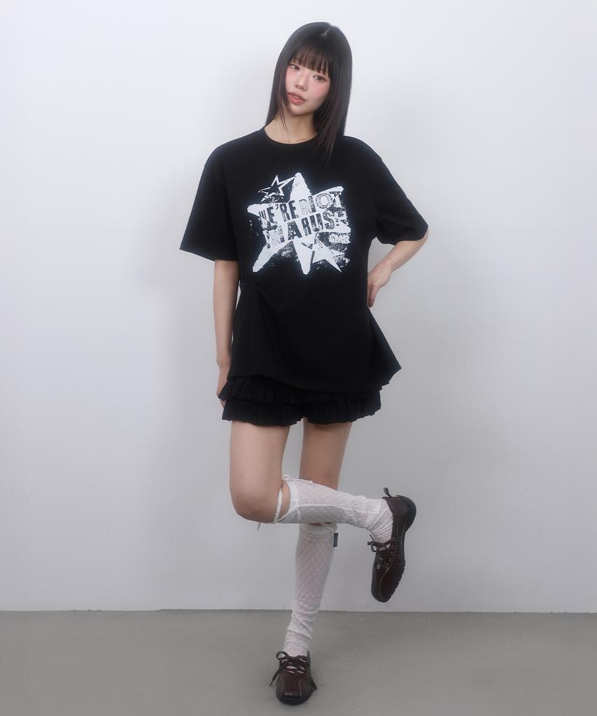 LMR Vintage Star Slub Pintuck Short Sleeve T-Shirt Black