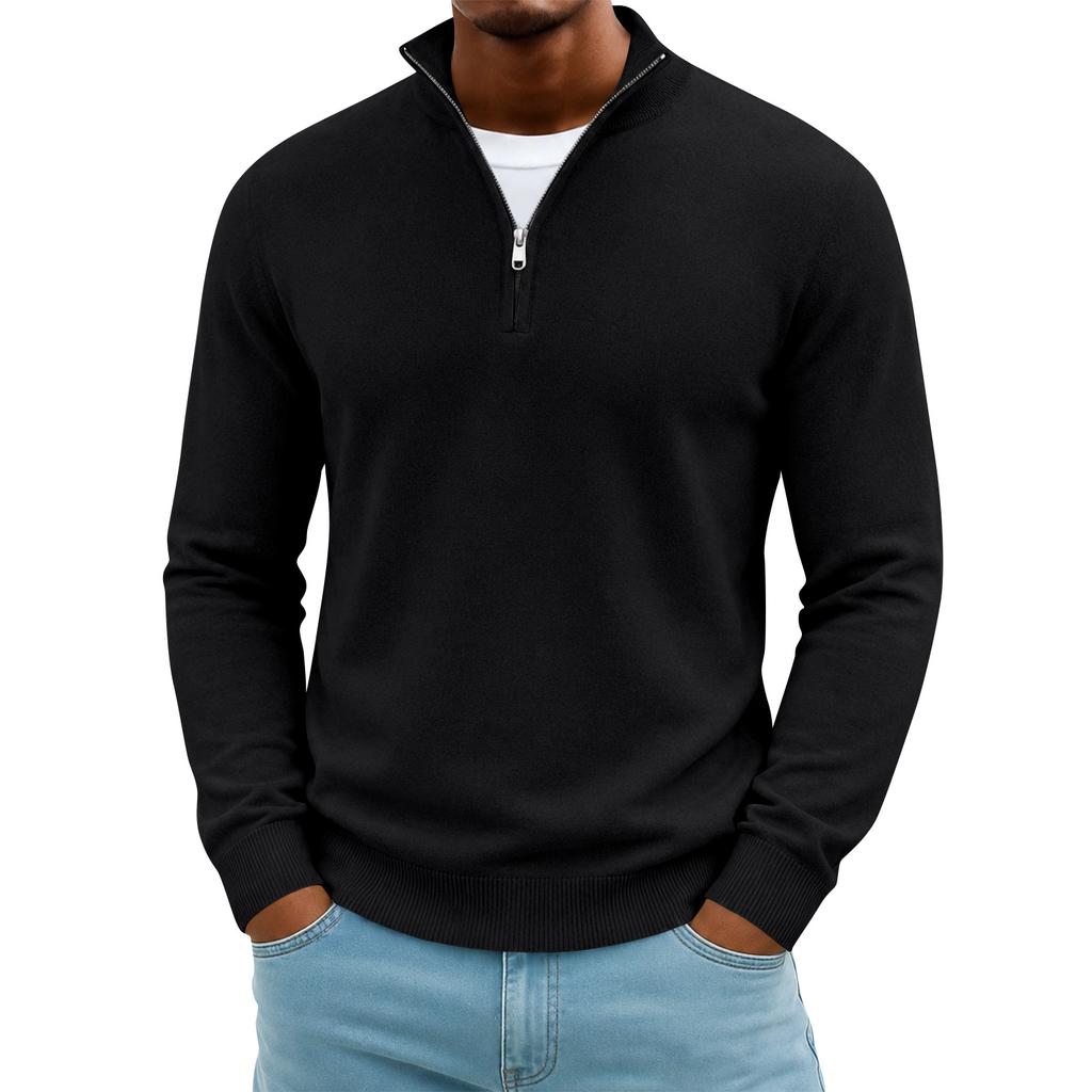 Men's Half Zip Mock Neck Knit Sweater Long Sleeve Pullover Business Casual Top