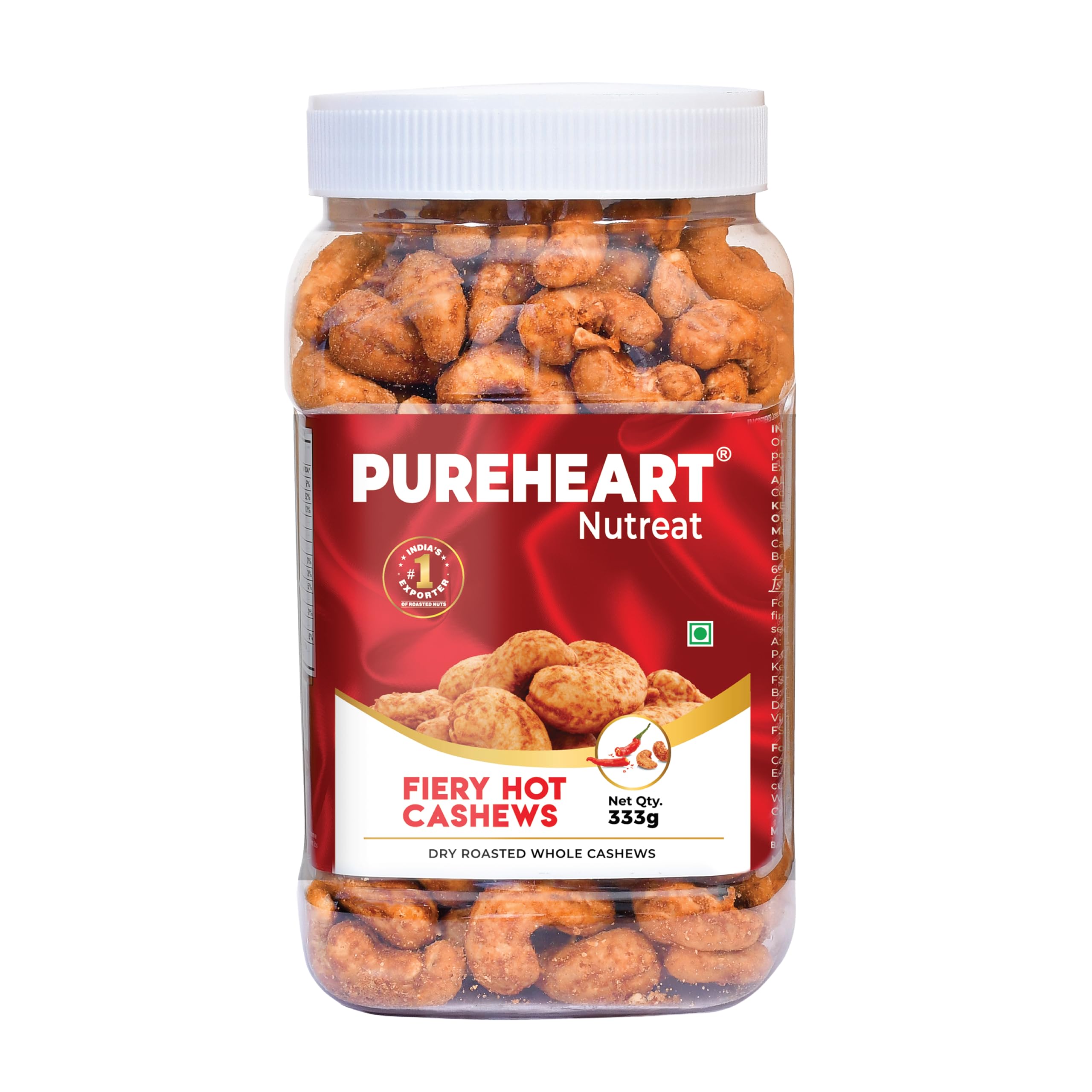 

Pureheart Nutreat Fiery Hot Cashews 333g | Premium Spicy Roasted Whole Cashew Nuts | Crunchy Chili Kaju Dry Fruit Snack - Reusable Jar