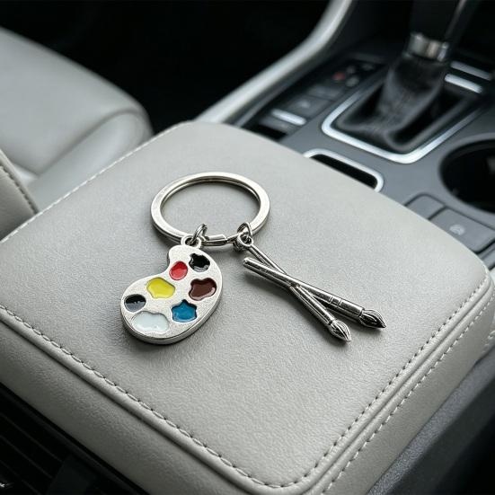 2PCS Palette Keychain with Metal Chain Buckle Keyring Easy Carry Durable Alloy Artistic Palette Shape Key Holder for Art Lovers Bag Charms