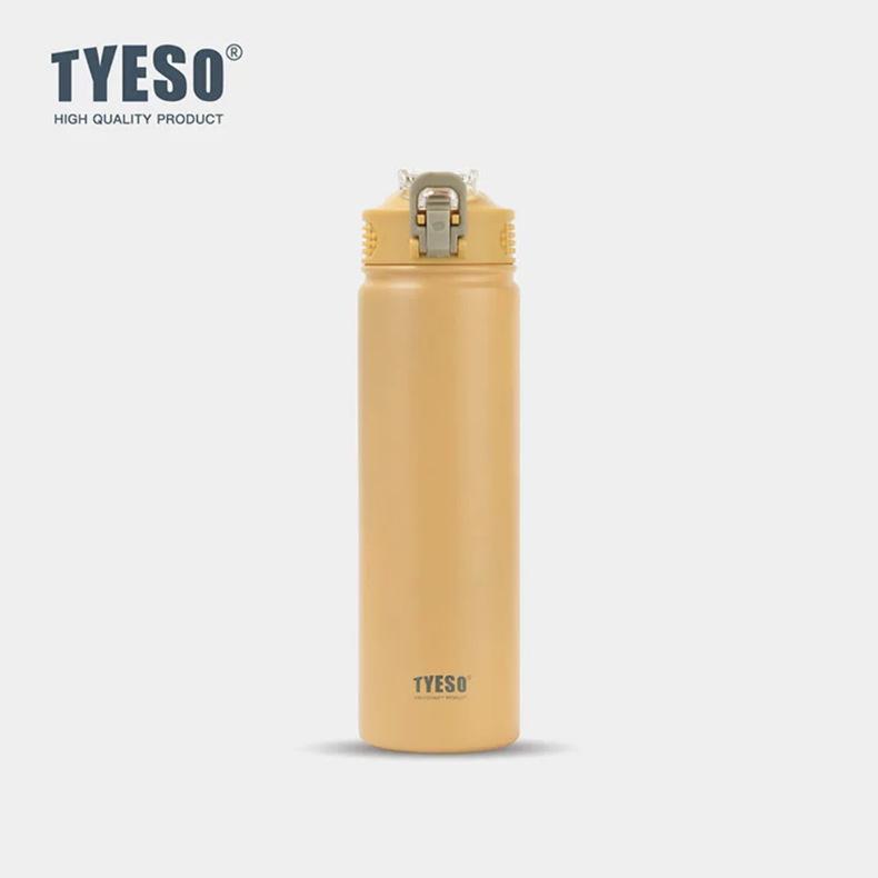 TYESO Portable Insulated Sports Cup with Handle and Straw - Trendy Stainless Steel Design
