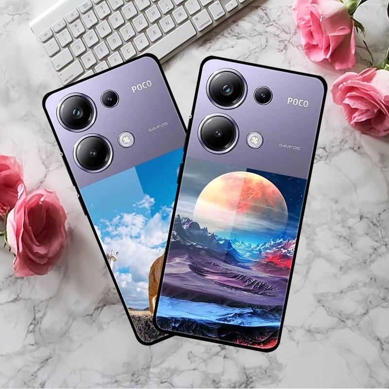 Colorful Aesthetic Tempered Glass Phone Case for Redmi 12 5G & POCO M6 PRO