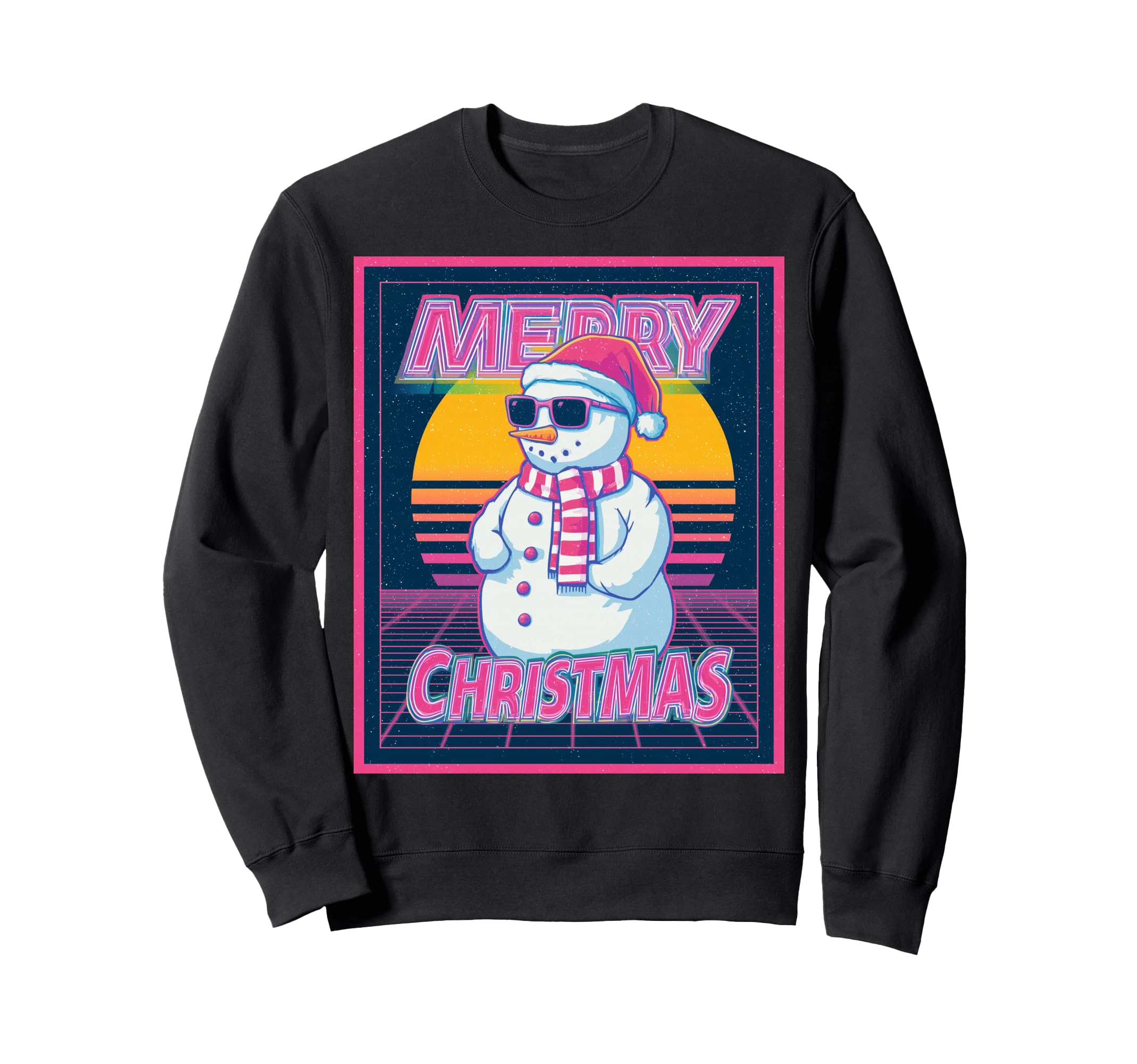 

Merry Christmas Snowman Vintage Retro 80s Christmas Sweatshirt чёрный