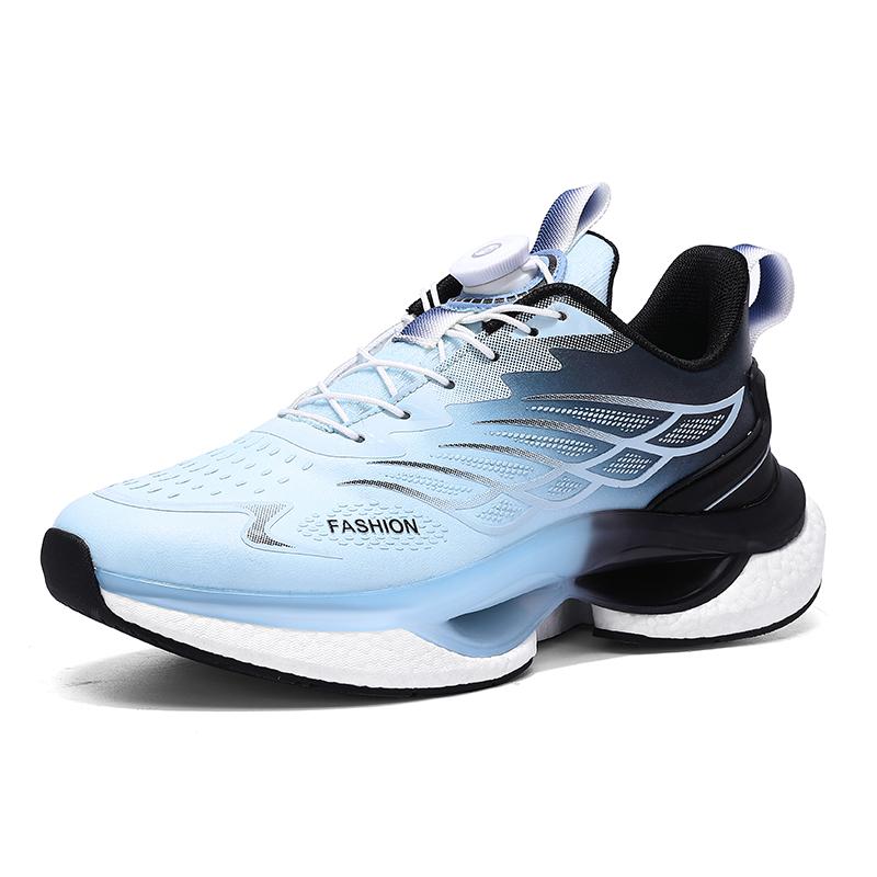 New high quality leisure non-slip sports shoes men's rotary buckle real popcorn soft sole springback cushioned running shoes